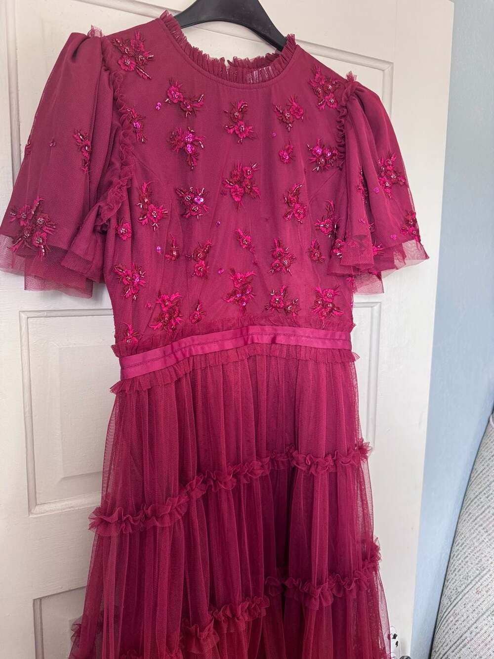 Ivy City Co Anastasia Tulle Embellished Dress Red Burgundy Holiday Size S - Picture 6 of 9